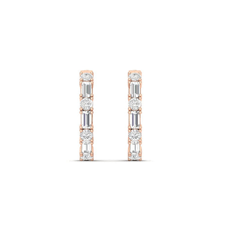 Round And Baguette Huggie Earrings
