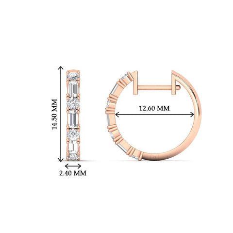 Round And Baguette Huggie Earrings