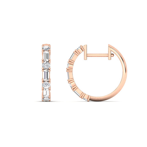 Round And Baguette Huggie Earrings