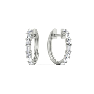 Round And Baguette Huggie Earrings