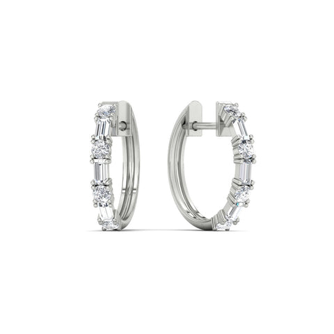 Round And Baguette Huggie Earrings