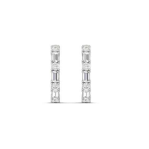 Round And Baguette Huggie Earrings