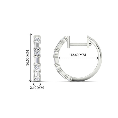 Round And Baguette Huggie Earrings
