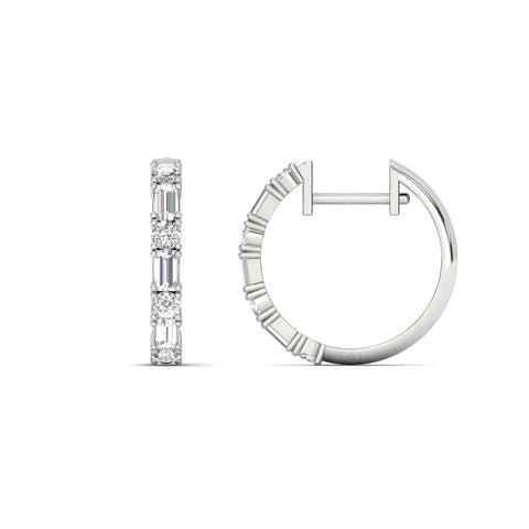 Round And Baguette Huggie Earrings