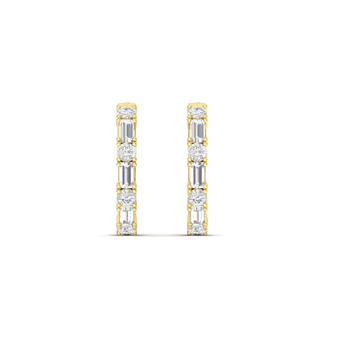 Round And Baguette Huggie Earrings