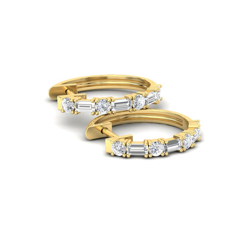 Round And Baguette Huggie Earrings