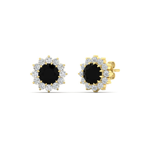 Round Diamond Floral Halo Stud Earrings