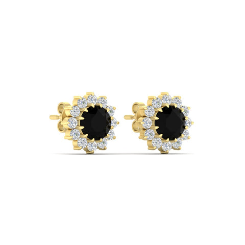 Round Diamond Floral Halo Stud Earrings