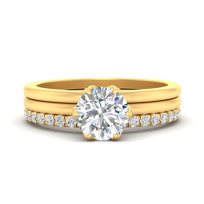 Round Brilliant Solitaire Ring With Pavé & Plain Band Set