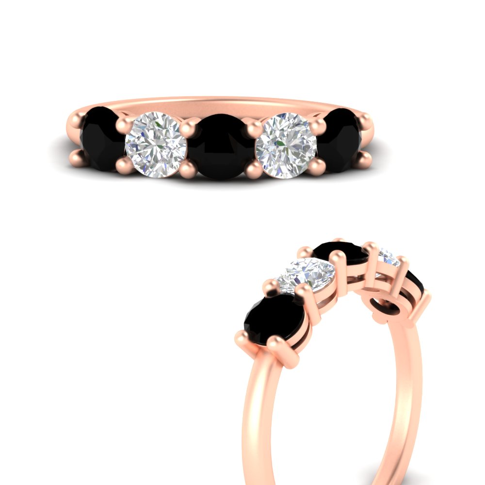 round-cut-2-carat-5-stone-diamond-and-black-diamond-wedding-ring-in-rose-gold-FDENS141ROBGBLACKANGLE3-2.00CT-NL-RG