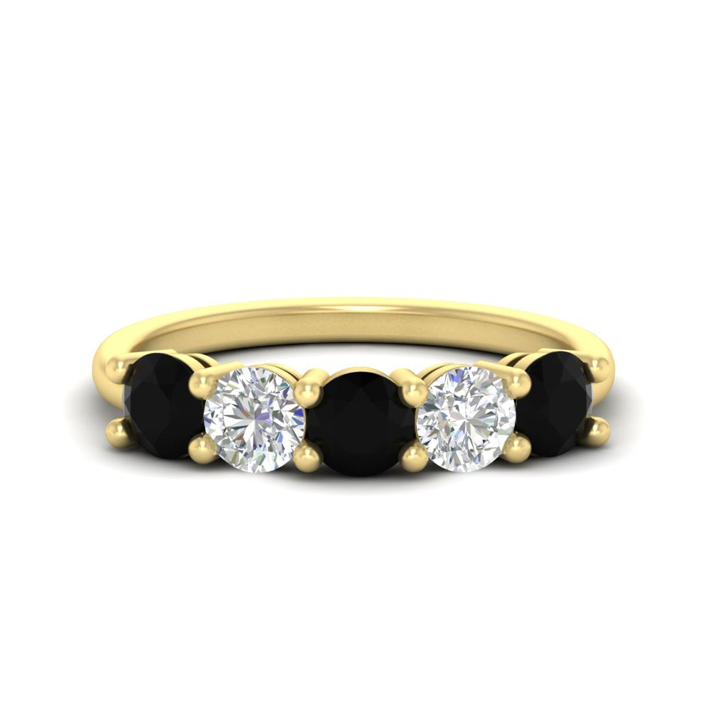 round-cut-2-carat-5-stone-diamond-and-black-diamond-wedding-ring-in-yellow-gold-FDENS141ROBGBLACK-2.00CT-NL-YG