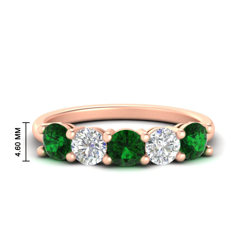 round-cut-2-carat-5-stone-diamond-and-emerald-wedding-ring-in-rose-gold-FDENS141ROBGEMGR-2.00CT-NL-RG-HW