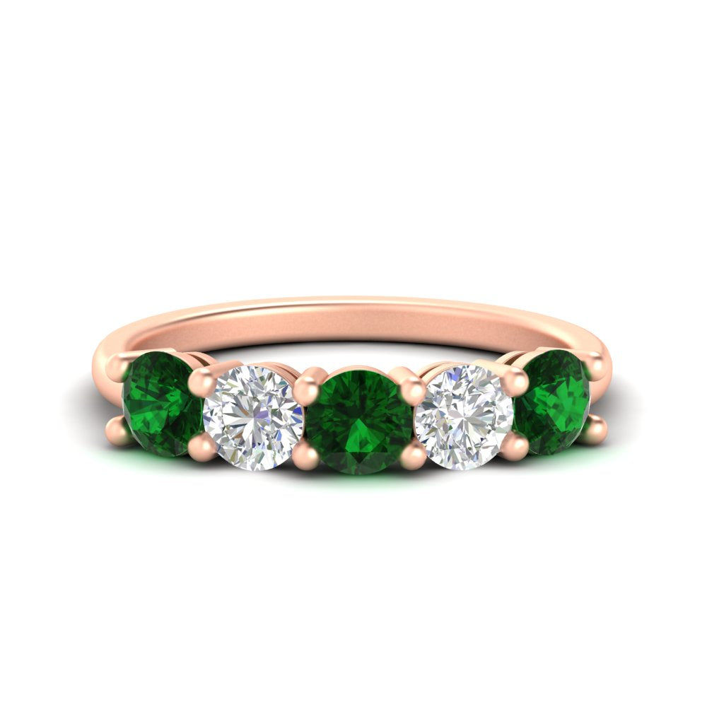 round-cut-2-carat-5-stone-diamond-and-emerald-wedding-ring-in-rose-gold-FDENS141ROBGEMGR-2.00CT-NL-RG