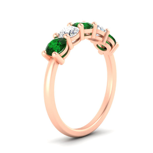 round-cut-2-carat-5-stone-diamond-and-emerald-wedding-ring-in-rose-gold-FDENS141ROBGEMGRANGLE2-2.00CT-NL-RG