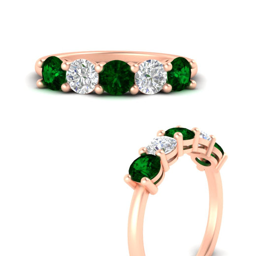 round-cut-2-carat-5-stone-diamond-and-emerald-wedding-ring-in-rose-gold-FDENS141ROBGEMGRANGLE3-2.00CT-NL-RG