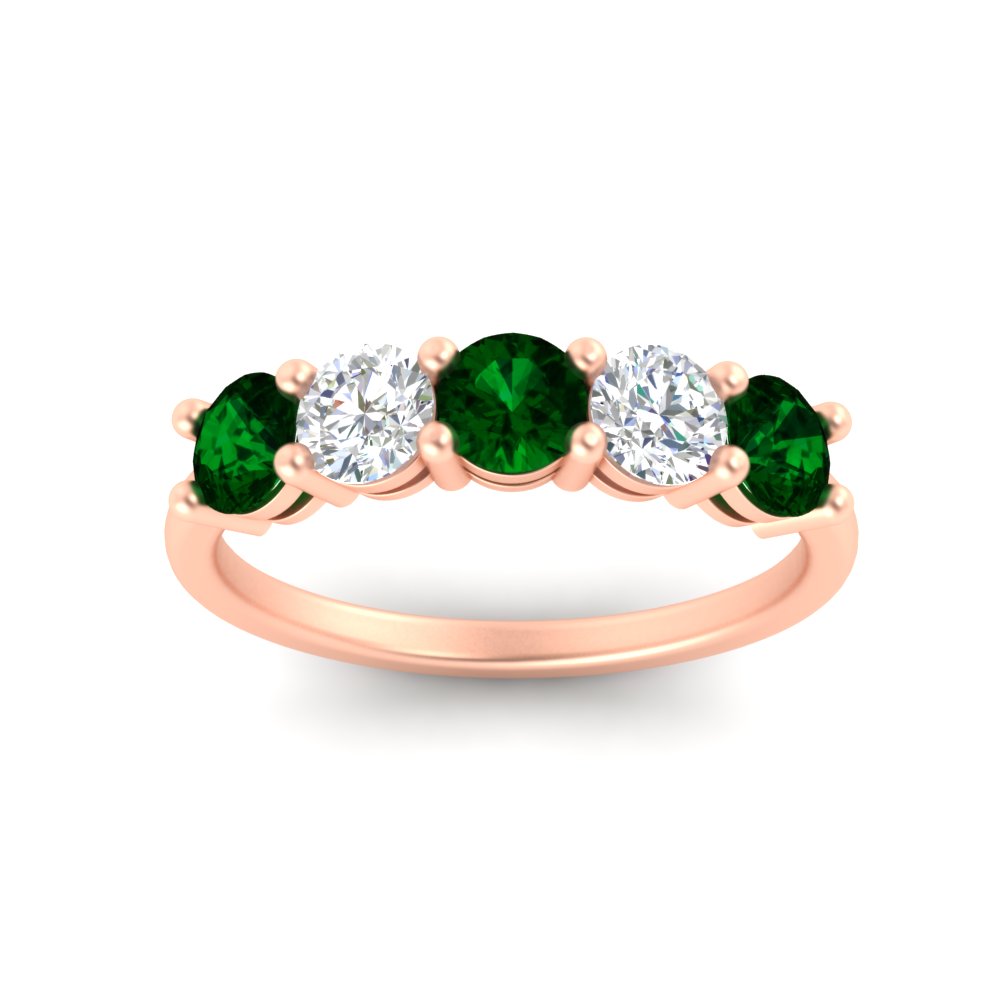 round-cut-2-carat-5-stone-diamond-and-emerald-wedding-ring-in-rose-gold-FDENS141ROBGEMGRANGLE5-2.00CT-NL-RG