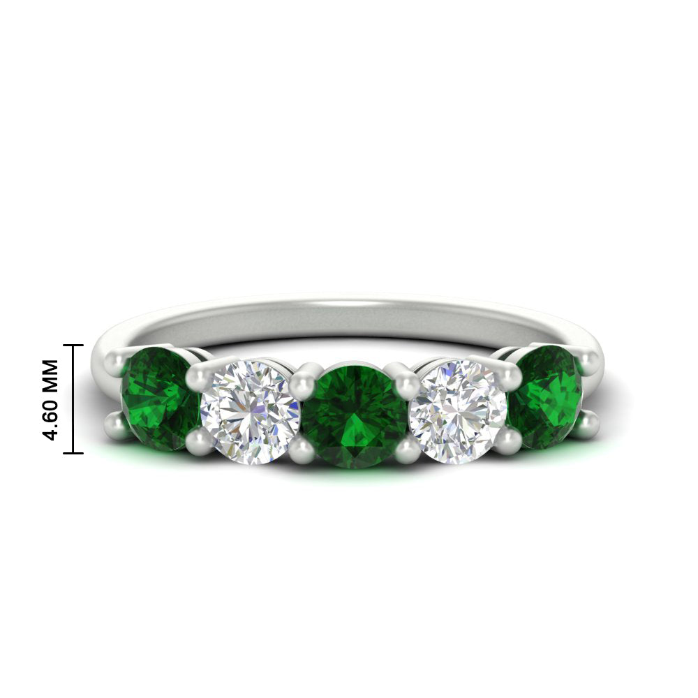 round-cut-2-carat-5-stone-diamond-and-emerald-wedding-ring-in-white-gold-FDENS141ROBGEMGR-2.00CT-NL-WG-HW