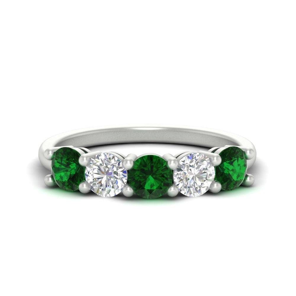 round-cut-2-carat-5-stone-diamond-and-emerald-wedding-ring-in-white-gold-FDENS141ROBGEMGR-2.00CT-NL-WG