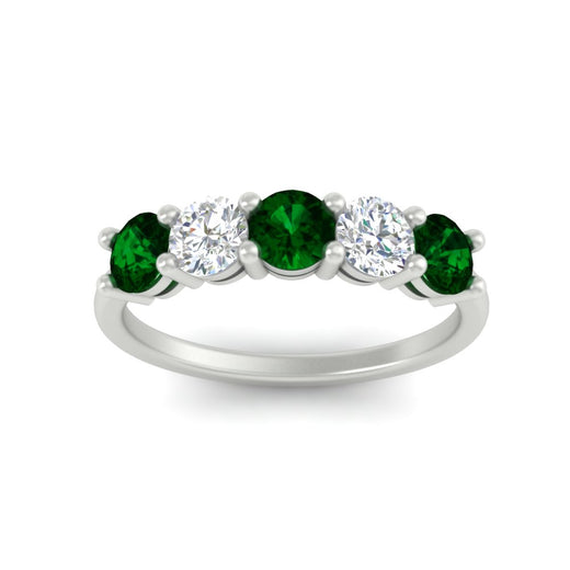 round-cut-2-carat-5-stone-diamond-and-emerald-wedding-ring-in-white-gold-FDENS141ROBGEMGRANGLE5-2.00CT-NL-WG