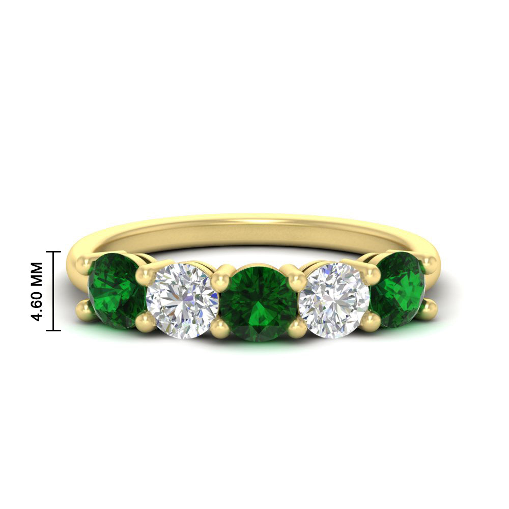 round-cut-2-carat-5-stone-diamond-and-emerald-wedding-ring-in-yellow-gold-FDENS141ROBGEMGR-2.00CT-NL-YG-HW