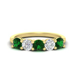 Load image into Gallery viewer, round-cut-2-carat-5-stone-diamond-and-emerald-wedding-ring-in-yellow-gold-FDENS141ROBGEMGR-2.00CT-NL-YG
