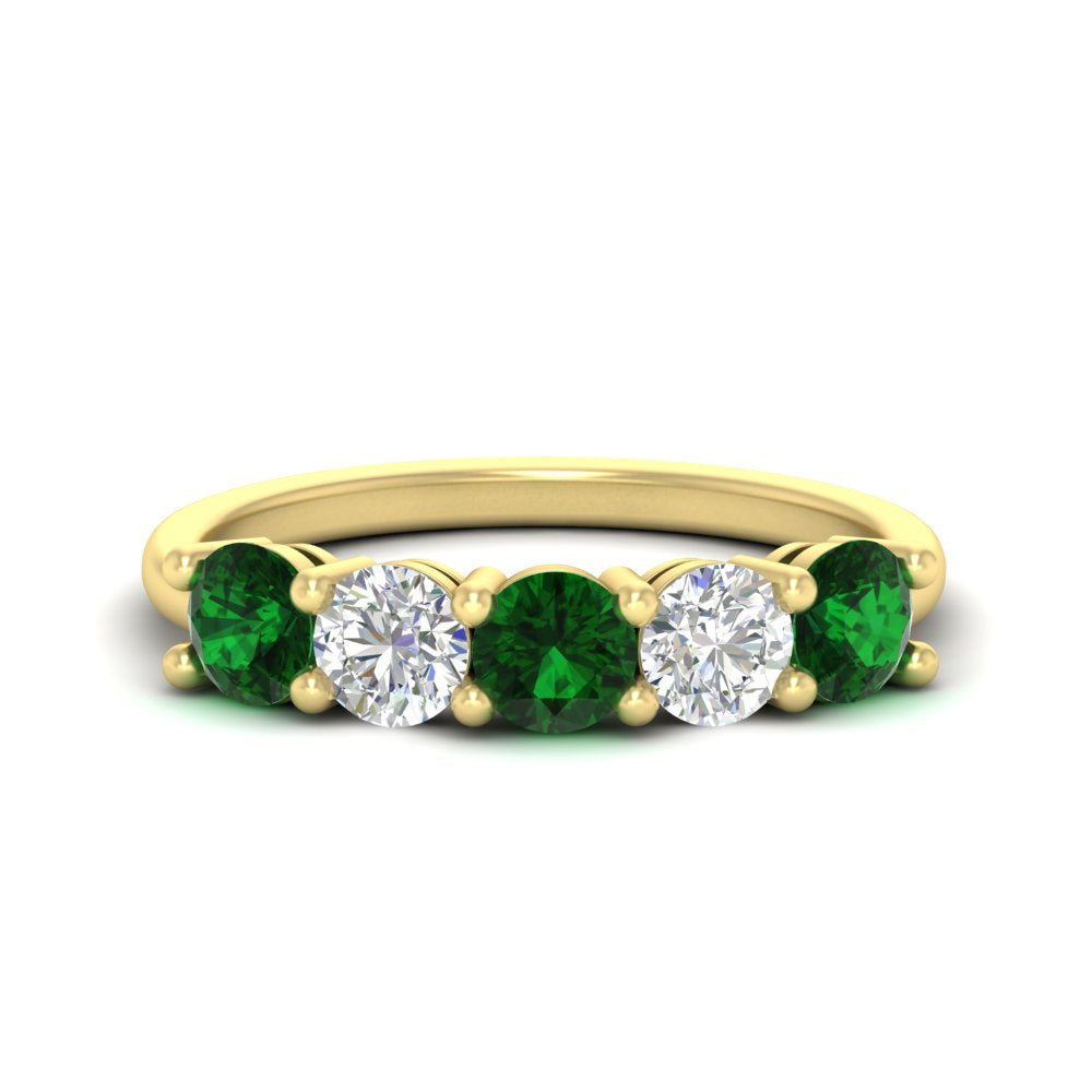round-cut-2-carat-5-stone-diamond-and-emerald-wedding-ring-in-yellow-gold-FDENS141ROBGEMGR-2.00CT-NL-YG