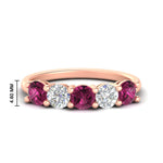 Load image into Gallery viewer, round-cut-2-carat-5-stone-diamond-and-pink-sapphire-wedding-ring-in-rose-gold-FDENS141ROBGSADRPI-2.00CT-NL-RG-HW
