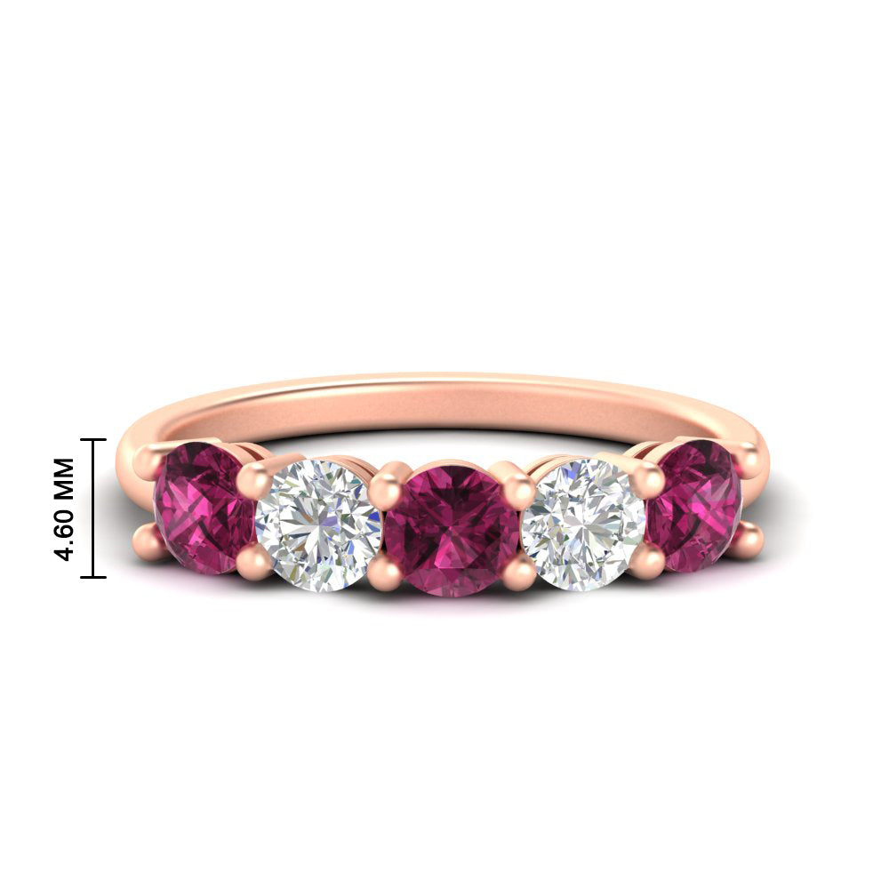 round-cut-2-carat-5-stone-diamond-and-pink-sapphire-wedding-ring-in-rose-gold-FDENS141ROBGSADRPI-2.00CT-NL-RG-HW