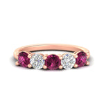 Load image into Gallery viewer, round-cut-2-carat-5-stone-diamond-and-pink-sapphire-wedding-ring-in-rose-gold-FDENS141ROBGSADRPI-2.00CT-NL-RG
