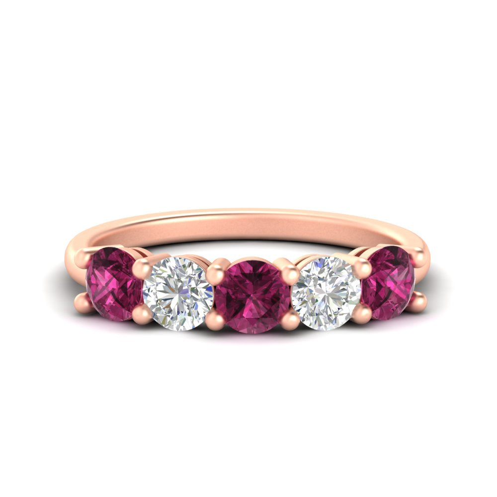 round-cut-2-carat-5-stone-diamond-and-pink-sapphire-wedding-ring-in-rose-gold-FDENS141ROBGSADRPI-2.00CT-NL-RG