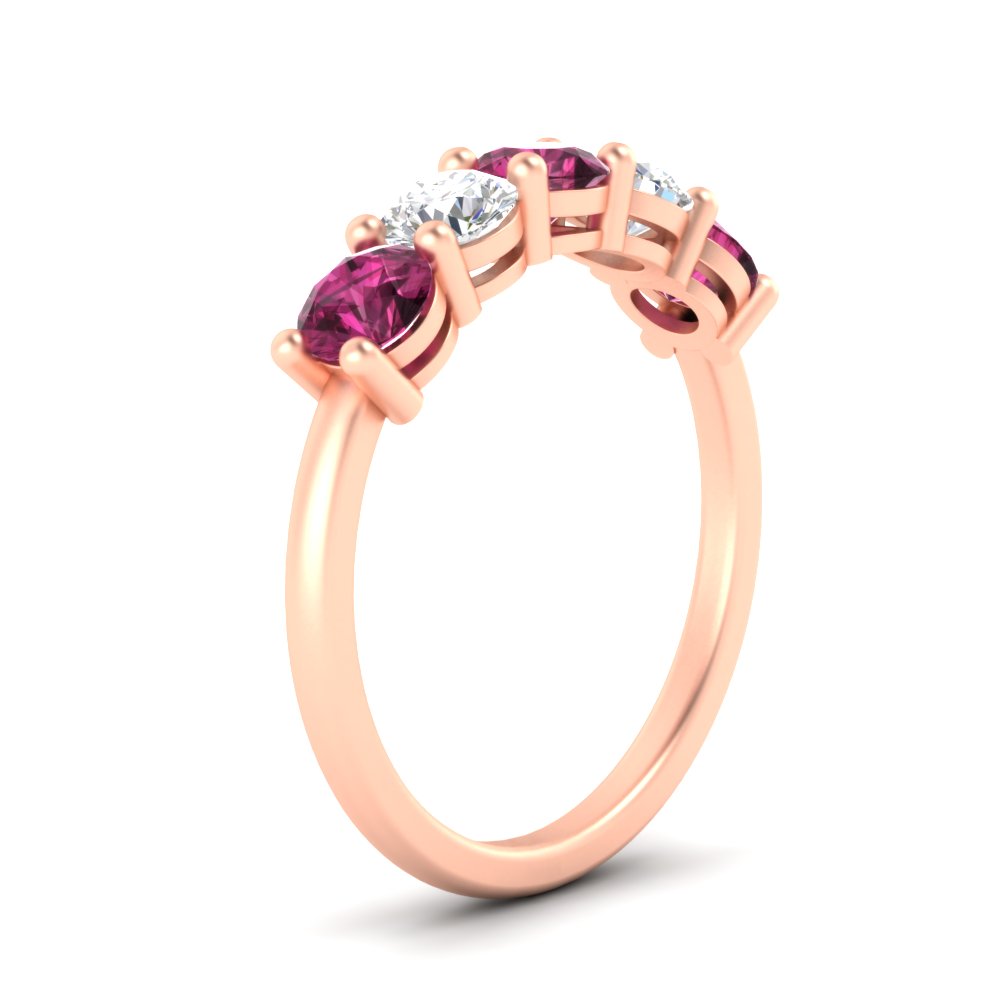 round-cut-2-carat-5-stone-diamond-and-pink-sapphire-wedding-ring-in-rose-gold-FDENS141ROBGSADRPIANGLE2-2.00CT-NL-RG