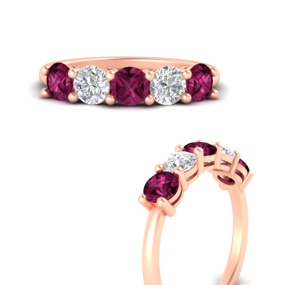 round-cut-2-carat-5-stone-diamond-and-pink-sapphire-wedding-ring-in-rose-gold-FDENS141ROBGSADRPIANGLE3-2.00CT-NL-RG