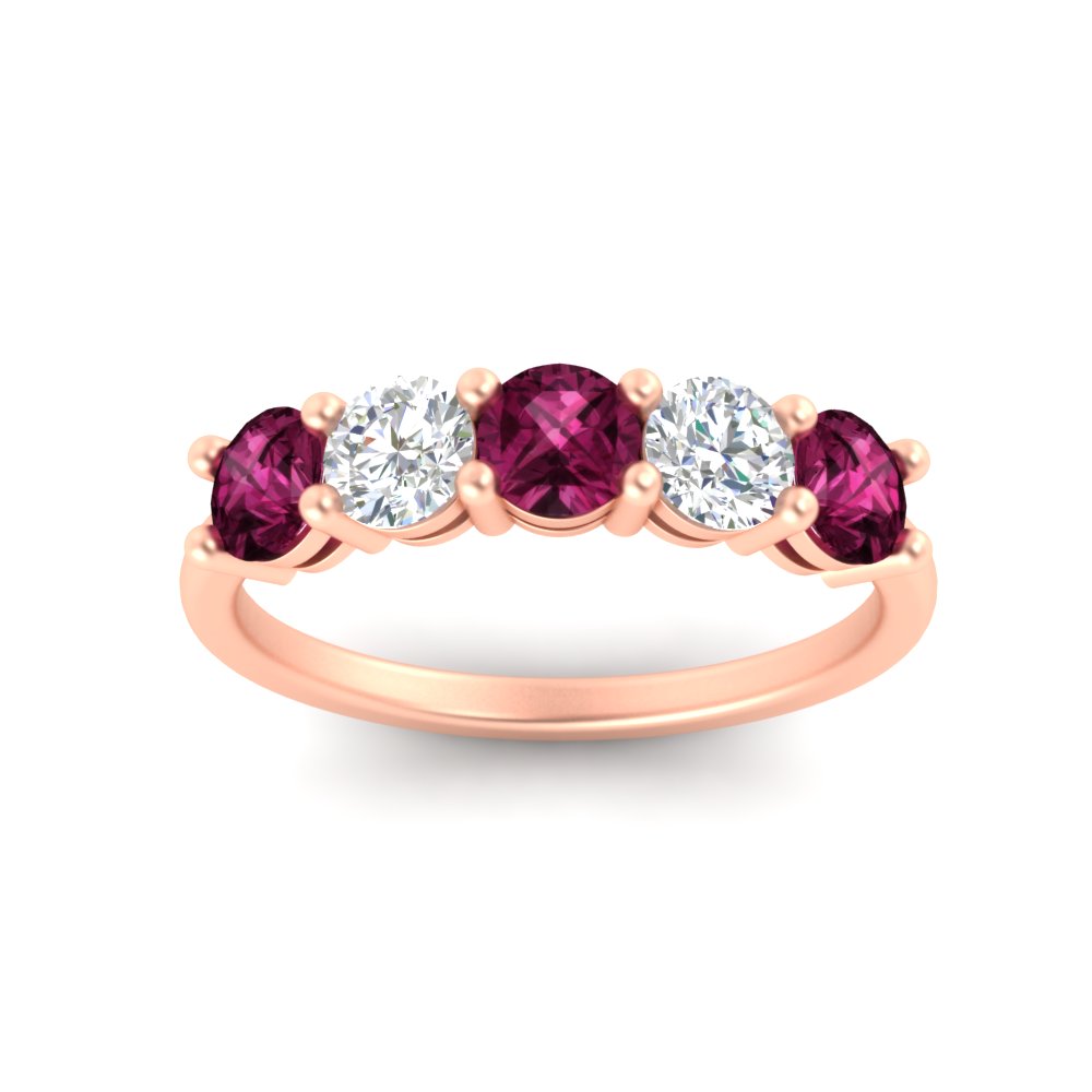 round-cut-2-carat-5-stone-diamond-and-pink-sapphire-wedding-ring-in-rose-gold-FDENS141ROBGSADRPIANGLE5-2.00CT-NL-RG