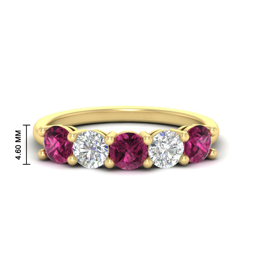 round-cut-2-carat-5-stone-diamond-and-pink-sapphire-wedding-ring-in-yellow-gold-FDENS141ROBGSADRPI-2.00CT-NL-YG-HW