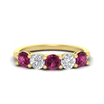 Load image into Gallery viewer, round-cut-2-carat-5-stone-diamond-and-pink-sapphire-wedding-ring-in-yellow-gold-FDENS141ROBGSADRPI-2.00CT-NL-YG
