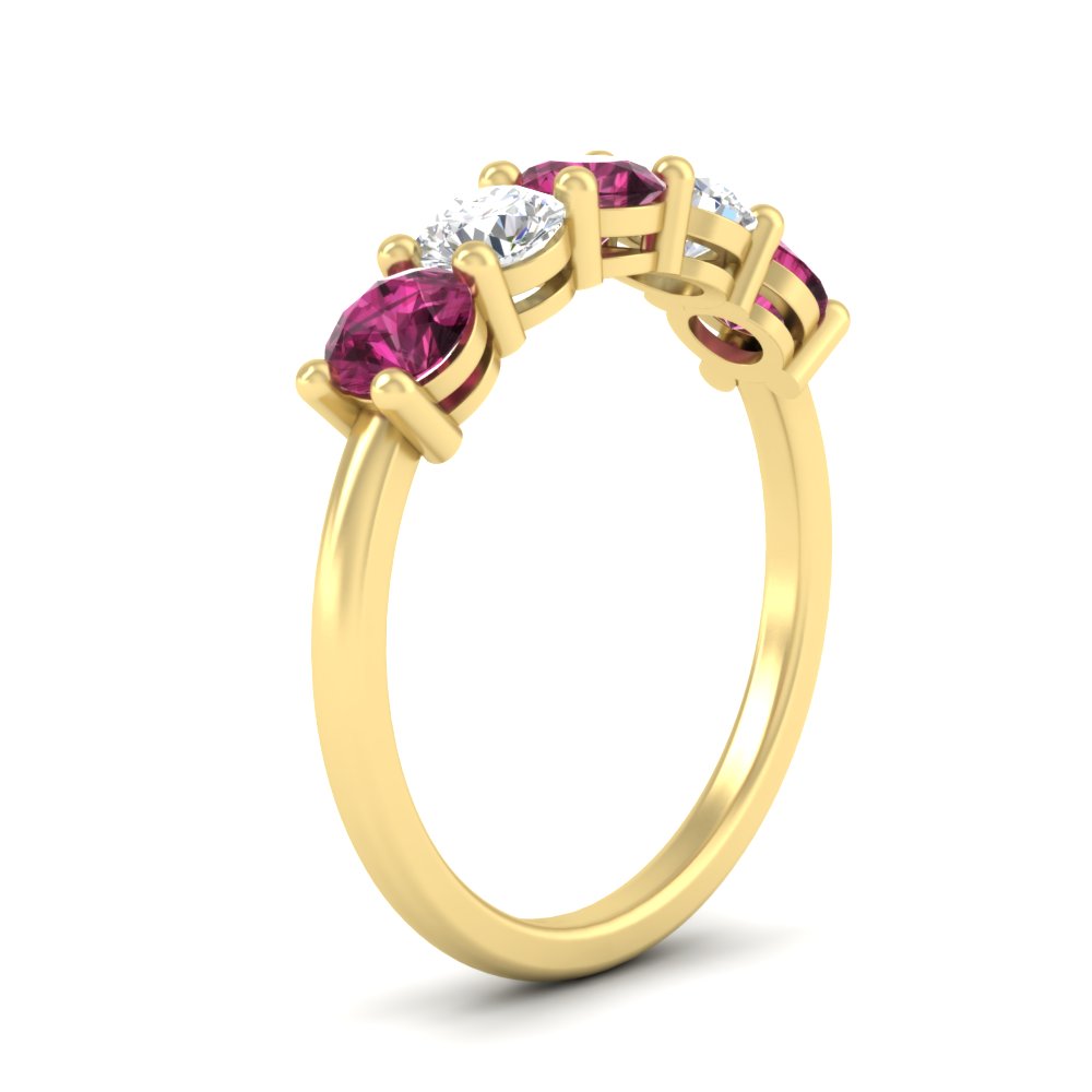 round-cut-2-carat-5-stone-diamond-and-pink-sapphire-wedding-ring-in-yellow-gold-FDENS141ROBGSADRPIANGLE2-2.00CT-NL-YG