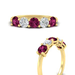 Load image into Gallery viewer, round-cut-2-carat-5-stone-diamond-and-pink-sapphire-wedding-ring-in-yellow-gold-FDENS141ROBGSADRPIANGLE3-2.00CT-NL-YG
