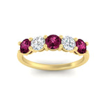 Load image into Gallery viewer, round-cut-2-carat-5-stone-diamond-and-pink-sapphire-wedding-ring-in-yellow-gold-FDENS141ROBGSADRPIANGLE5-2.00CT-NL-YG
