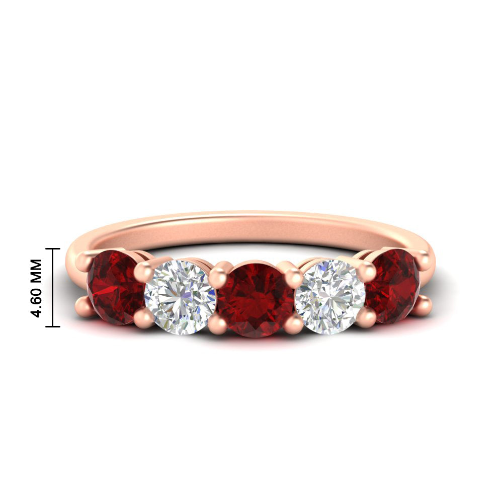 round-cut-2-carat-5-stone-diamond-and-ruby-wedding-ring-in-rose-gold-FDENS141ROBGRUDR-2.00CT-NL-RG-HW