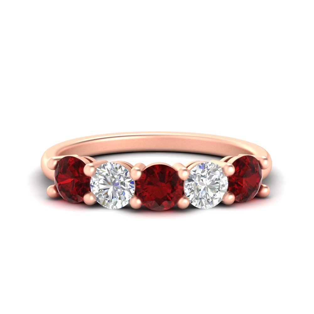 round-cut-2-carat-5-stone-diamond-and-ruby-wedding-ring-in-rose-gold-FDENS141ROBGRUDR-2.00CT-NL-RG