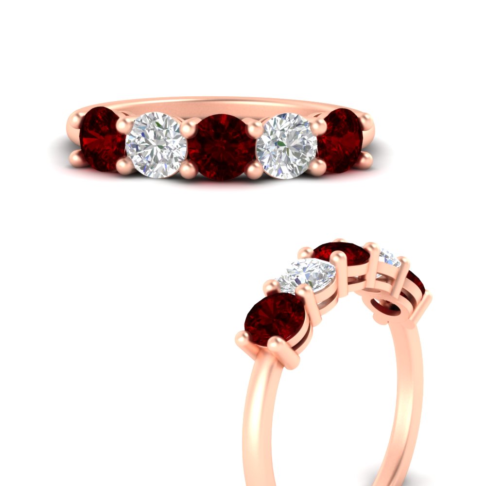 round-cut-2-carat-5-stone-diamond-and-ruby-wedding-ring-in-rose-gold-FDENS141ROBGRUDRANGLE3-2.00CT-NL-RG