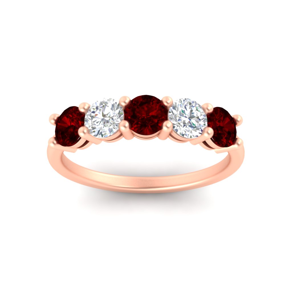 round-cut-2-carat-5-stone-diamond-and-ruby-wedding-ring-in-rose-gold-FDENS141ROBGRUDRANGLE5-2.00CT-NL-RG