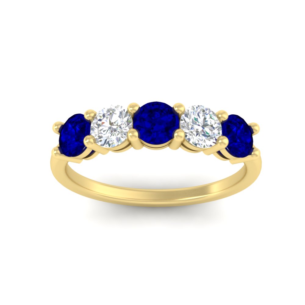 round-cut-2-carat-5-stone-diamond-and-sapphire-wedding-ring-in-yellow-gold-FDENS141ROBGSABLANGLE5-2.00CT-NL-YG
