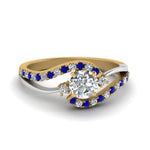 Load image into Gallery viewer, round-cut-2-tone-3-stone-diamond-swirl-engagement-ring-with-blue-sapphire-in-FDO50895RORGSABL-NL-YG
