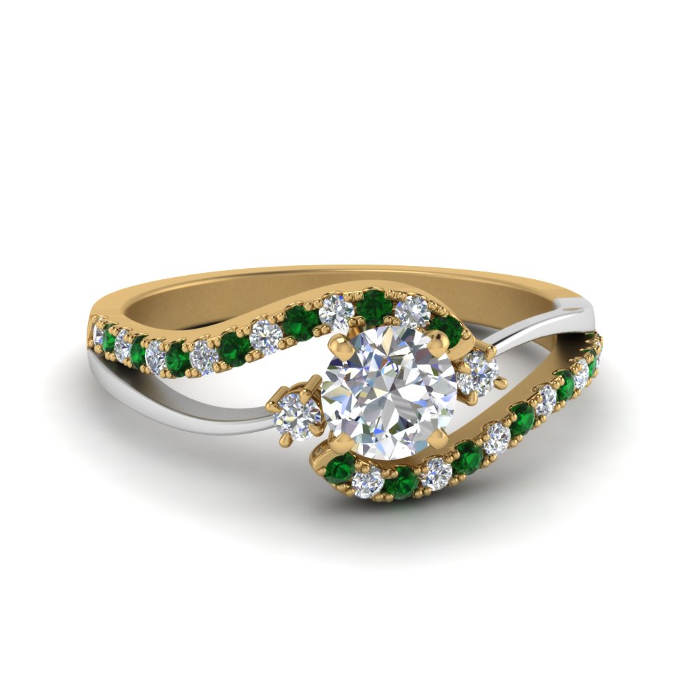 round-cut-2-tone-3-stone-diamond-swirl-engagement-ring-with-emerald-in-FDO50895RORGEMGR-NL-YG