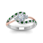 Load image into Gallery viewer, round-cut-2-tone-3-stone-diamond-swirl-engagement-ring-with-emerald-in-950-Platinum-FDO50895RORGEMGR-NL-WG
