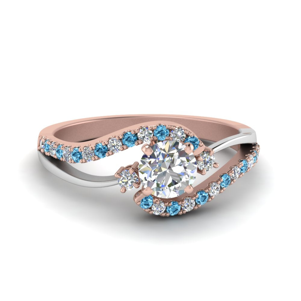 Round+Cut+2+Tone+3+Stone+Lab+Diamond+Swirl+Ring+With+Blue+Topaz+In++Rose+Gold-FDO50895R-AN1-RG