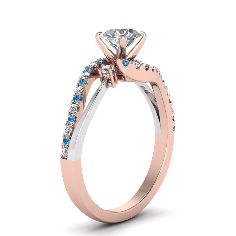 Round+Cut+2+Tone+3+Stone+Lab+Diamond+Swirl+Ring+With+Blue+Topaz+In++Rose+Gold-FDO50895R-AN1-RG