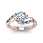 Load image into Gallery viewer, Round+Cut+2+Tone+3+Stone+Lab+Diamond+Swirl+Ring+With+Blue+Topaz+In++Rose+Gold-FDO50895R-AN1-RG
