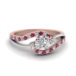 Load image into Gallery viewer, round-cut-2-tone-3-stone-diamond-swirl-engagement-ring-with-pink-sapphire-in-FDO50895RORGSADRPI-NL-RG
